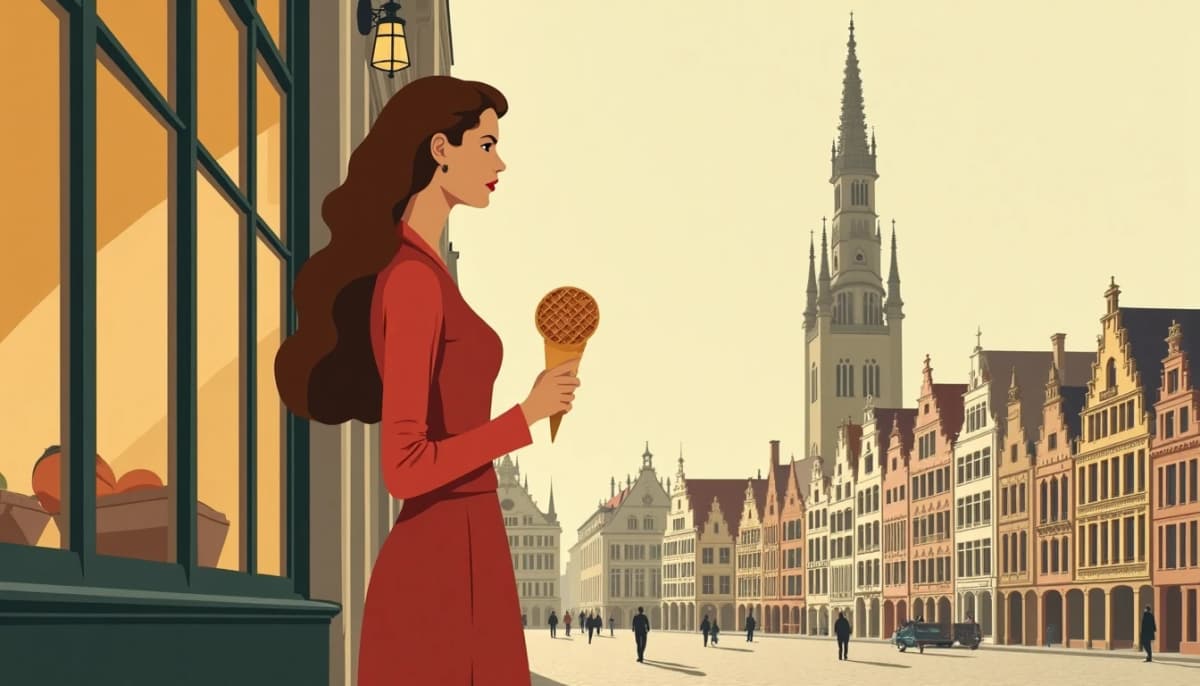 Femme russe devant les maisons de la Grand-Place — agence matrimoniale Bruxelles