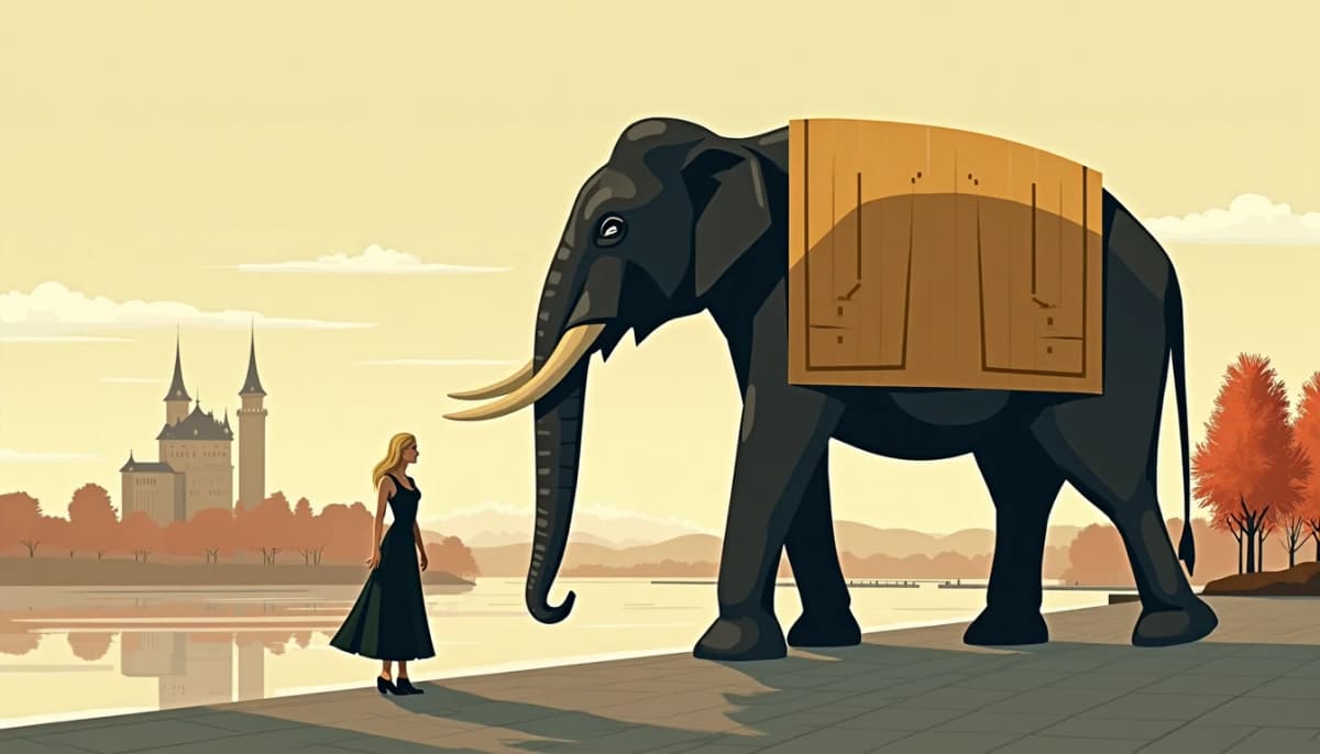 Femme russe devant l’éléphant des Machines de l’île — agence matrimoniale Nantes