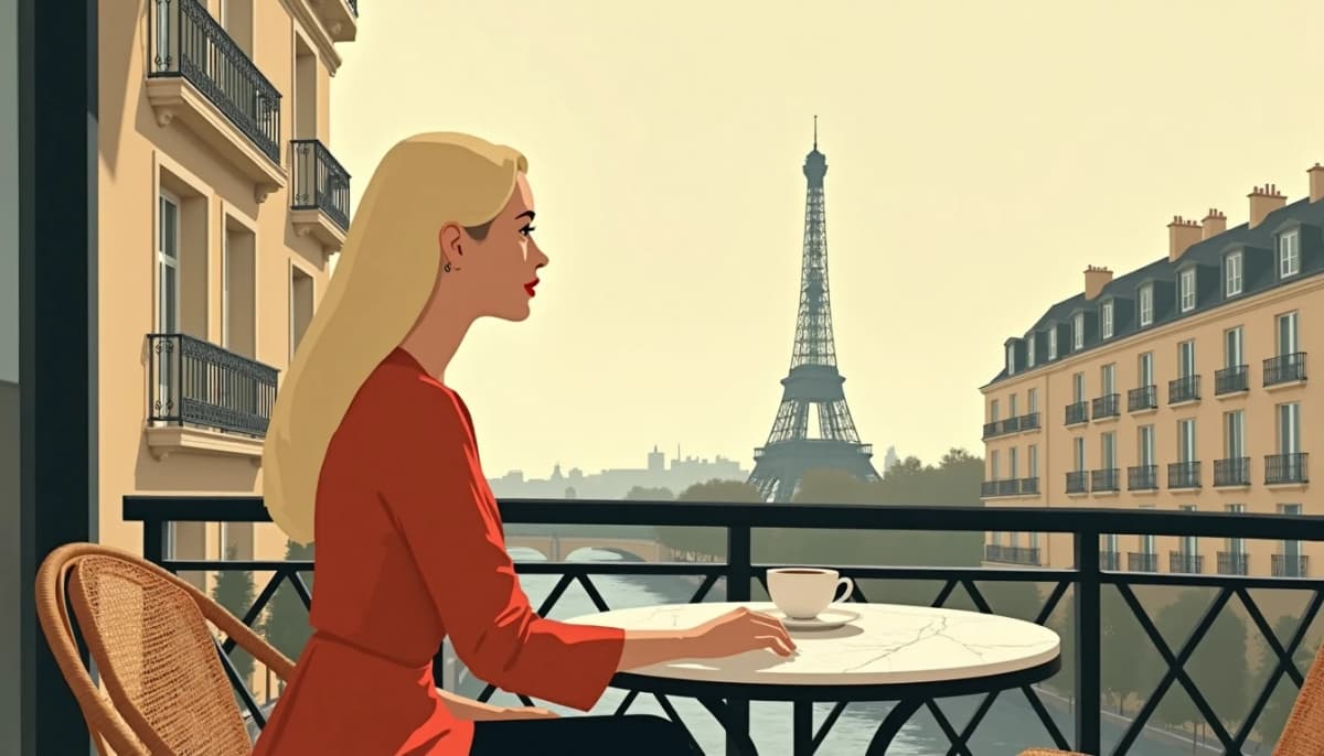 Femme russe à une terrasse de café parisienne — agence matrimoniale russe Paris