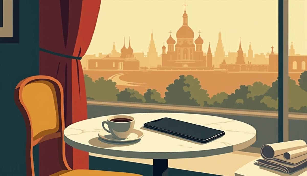 Smartphone retourné sur une table de bistrot à côté d’une tasse de café