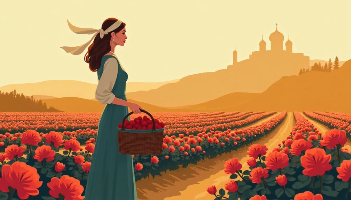 Femme bulgare cueillant des roses dans la vallée des roses — rencontre mariage