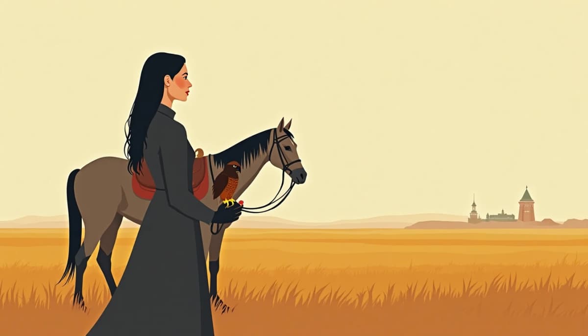 Femme kazakhe et son aigle dans la steppe — rencontre mariage russophone