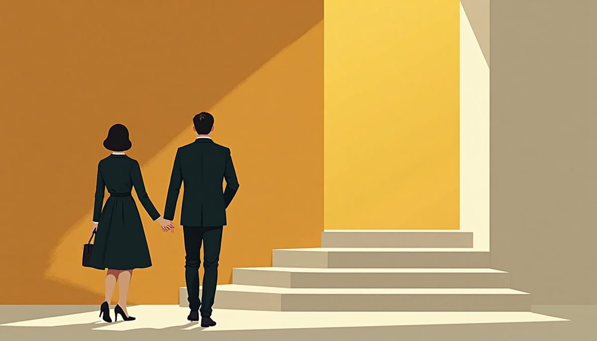 Couple avançant vers une relation durable après un accompagnement d'agence