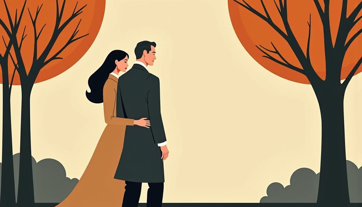 Couple s'étreignant dans un parc d'automne
