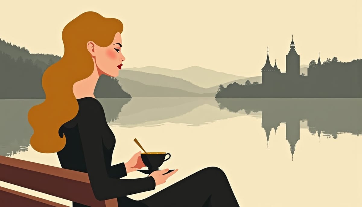 Femme slave blonde souriante au bord d'un lac à Prague