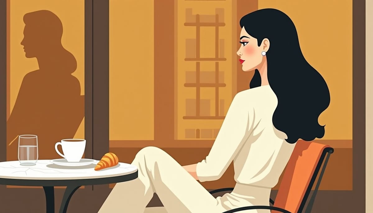 Femme slave en blouse blanche dans un café parisien élégant