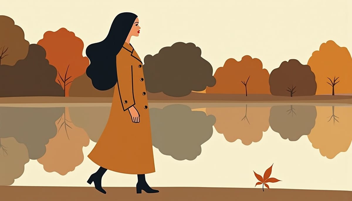 Femme slave marchant dans un parc d'automne