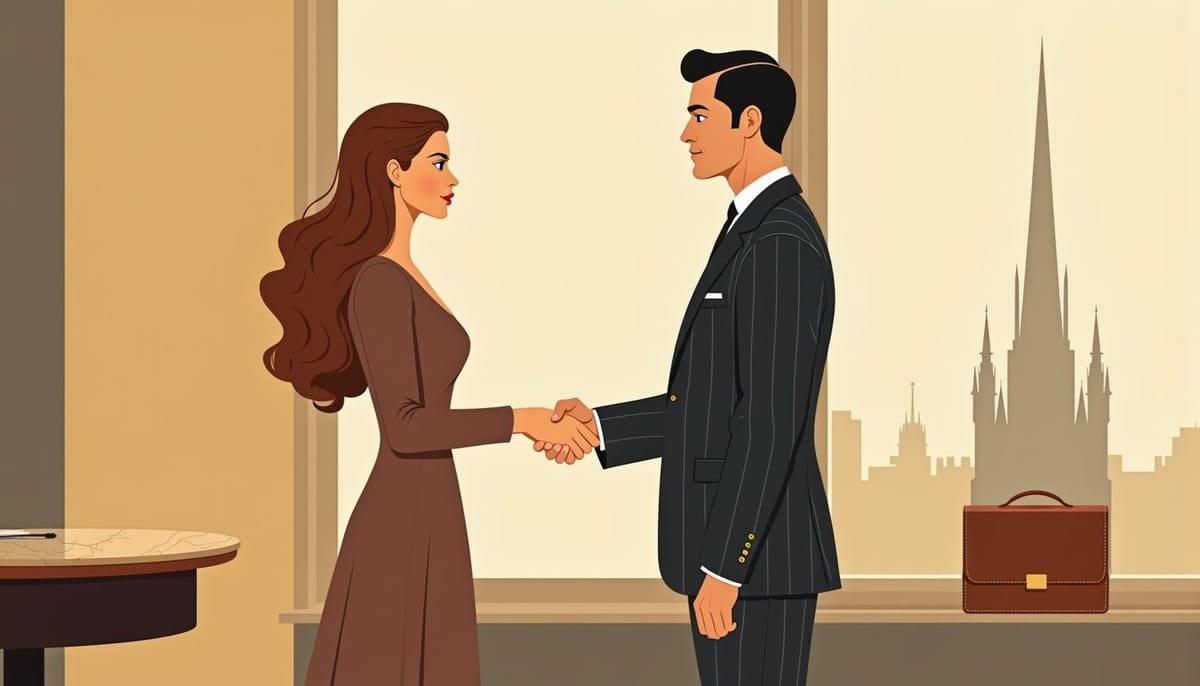 Couple européen se serrant la main dans un cadre professionnel