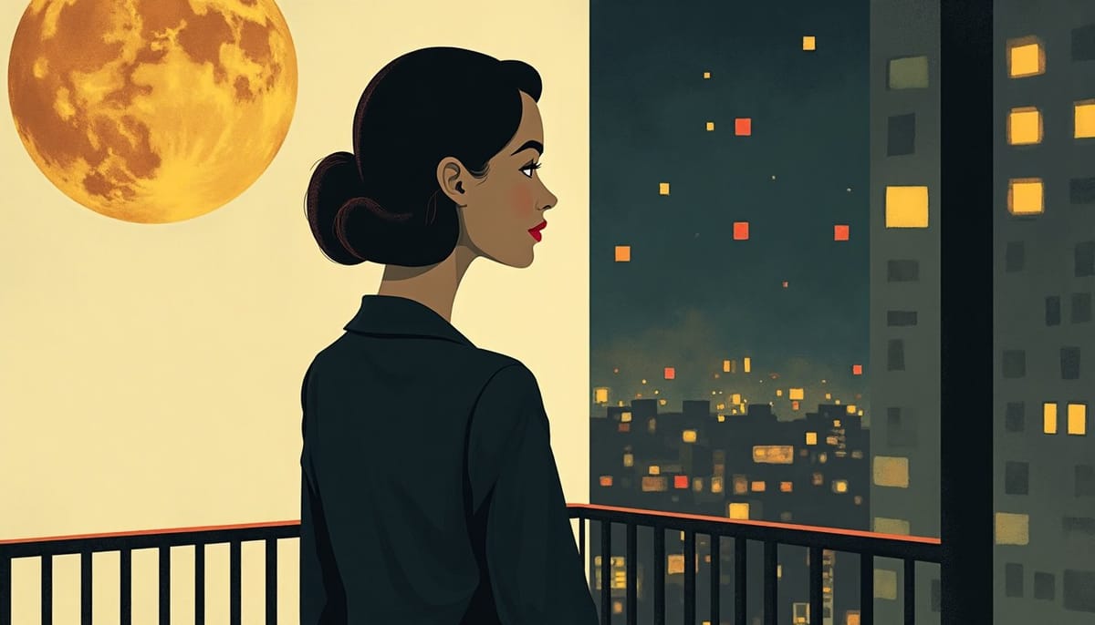A woman on a balcony at night