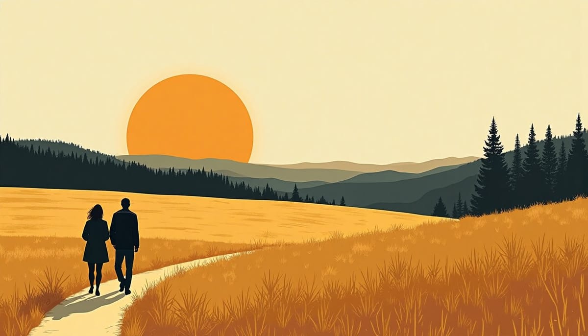 A haystack field at sunset