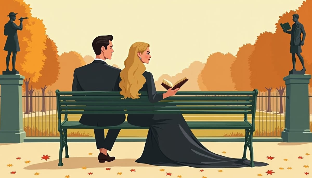 Couple complice sur un banc dans un parc