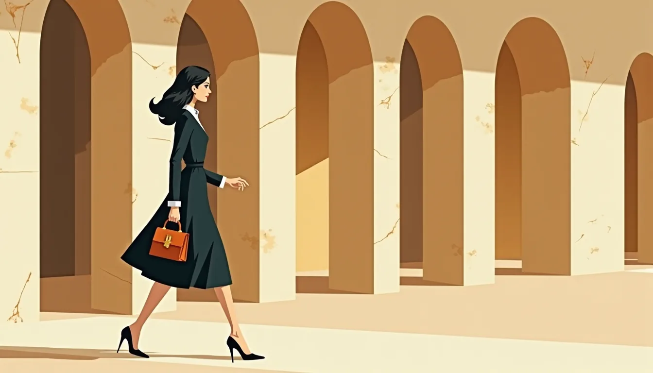 Femme élégante de profil sous les arcades du Palais-Royal à Paris