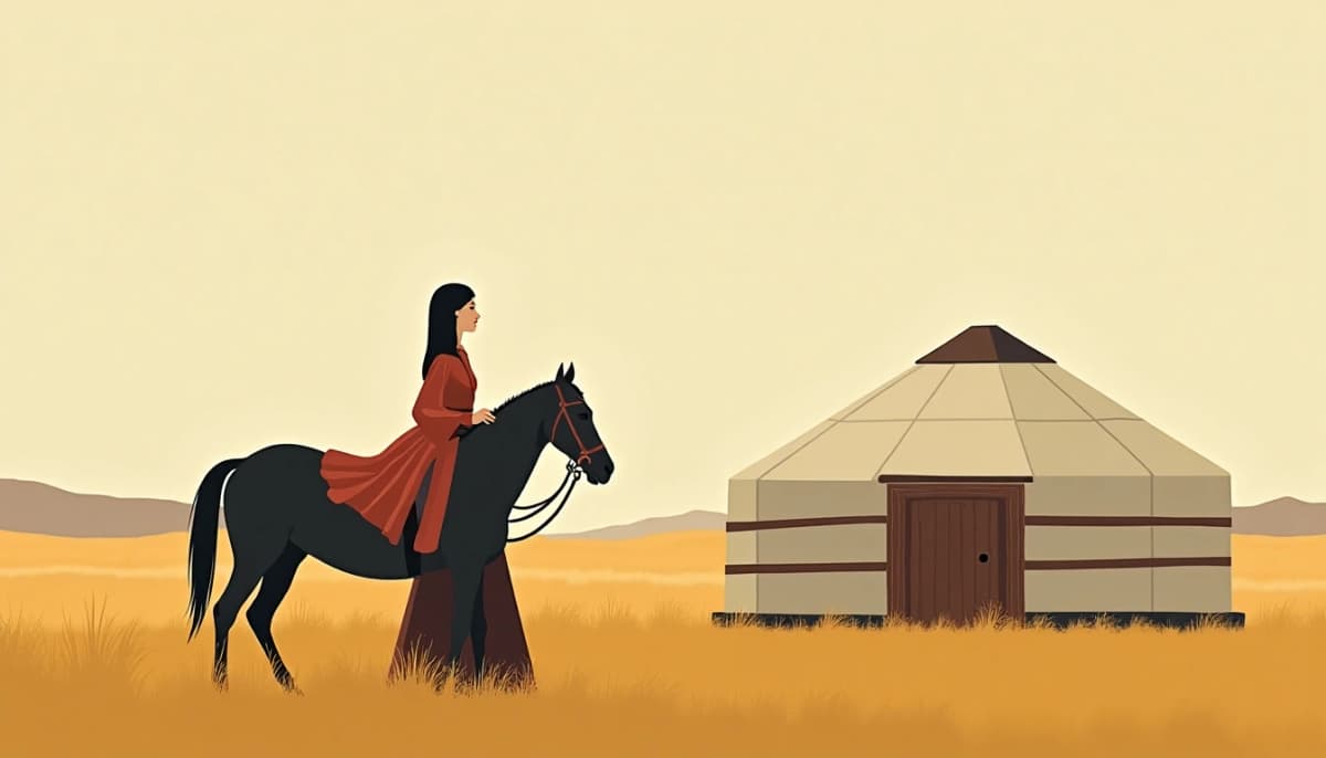 Femme mongole devant sa yourte dans la steppe — rencontre mariage